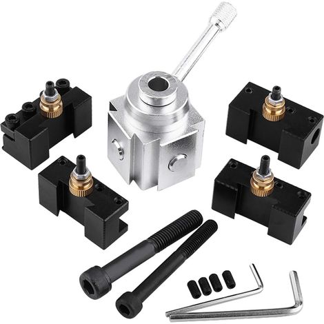 Kit de porte-outils à changement rapide et support pour mini tours en alliage d'aluminium, 4 porte-fraises, haute précision, large prise pour rotation cylindrique, moletage (1/5)