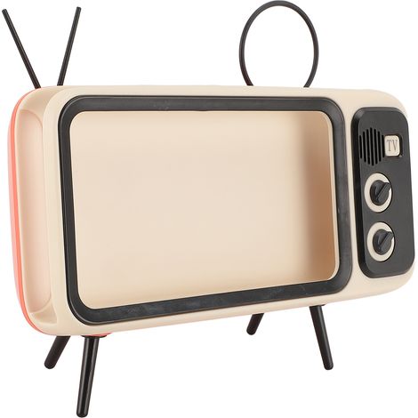 Support de téléphone rétro, support pour téléphone portable, fixation murale portable pour bureau, chambre ou salon, orange et blanc. (1/5)