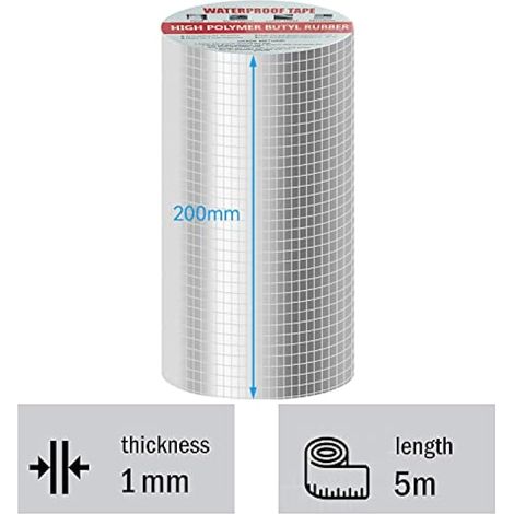 Ruban Butyle Étanche 200mmx5m - Adhésif Pour Réparation de Fuite, Toit, Bitume - Auto-Adhésif, Correctifs Imperméables (1/4)