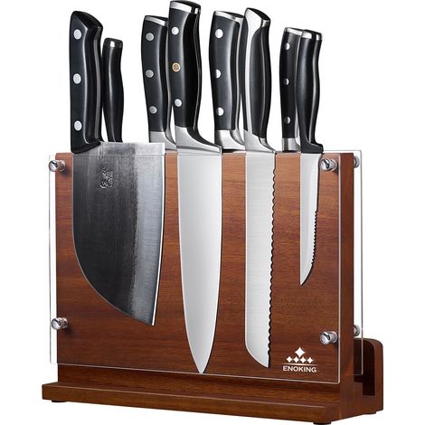 Grand Bloc à Couteaux Magnétique 31 x 23,5cm, Porte Couteaux Aimanté Double Face avec Bouclier en Acrylique, Porte Couteaux Magnétique en Bois d'acacia, Range Couteaux de Cuisine (1/5)