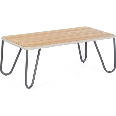 Sonnenpartner Loungetisch Charité silbergrau 120x60 cm Alu/Teakholz/Polyrope
