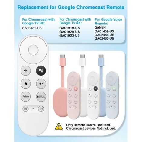 G9N9N Télécommande Vocale Bluetooth pour Google Chromecast TV 4K Snow, Télécommande de Remplacement Google avec Boutons Netflix et Youtube, Compatible avec Chromecast TV 4K (1/3)
