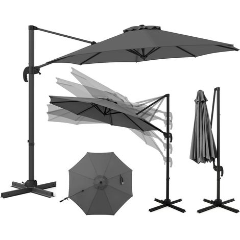 Parasol rond déporté 294 cm rotatif et inclinable – Gris