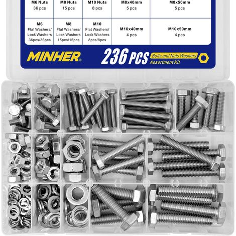 M6 M8 M10 236 PCS Boulons et écrous de Sortilège Rondelles Ensemble 304 Acier Inoxydable de Coin Extérieur Vis Hexagonale (1/5)