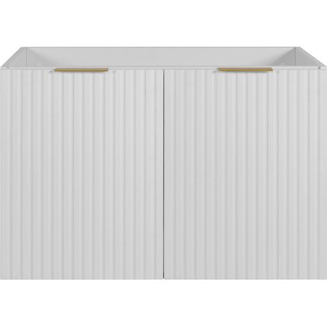 Ensemble de salle de bain : meuble avec tiroirs et meuble avec portes 57×46×120 cm, couleur : blanc / noir, poignée noire (1/4)