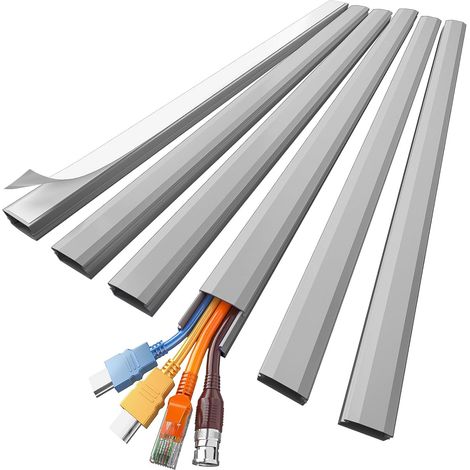 Cache-câbles pour fils sur le mur – Grand cache-câbles pour cordons – 3 x 1,7 cm (l x H) – Gris (1/5)