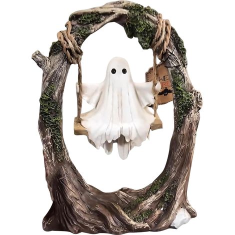 Ombre oscillanti, fantasma su un'altalena sull'albero, statua da giardino di un fantasma oscillante, decorazione di Halloween, simpatica statuetta di uno spettro, divertente statuetta in resina da app (1/5)
