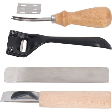 Einfach zu bedienendes Metall-Lederschneidset mit gebogenem, scharfem Griff, Sicherheits-Fasenschneider und 3 Klingen für Heimwerkerprojekte. (1/5)