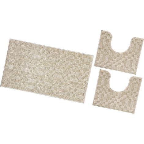 Tappeto Bagno 3D Morbido Assorbente Antiscivolo Lavabile Scendiletto Camera Set 3 Pezzi - Beige