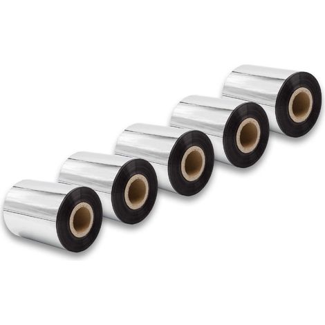 vhbw 5x Thermal Ribbon compatible with Zebra PAX-Serie, 105SL, 105SE, S400 Label Printer, 80 mm x 300 m, Wax-Plus, Black