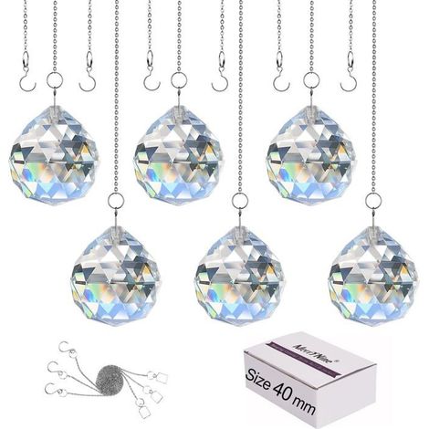 HOXILEELEOBoule de cristal transparente, prisme, attrape-soleil, arc-en-ciel, pendentifs, prismes en cristal suspendus pour fenêtres(40 mm) (1/5)