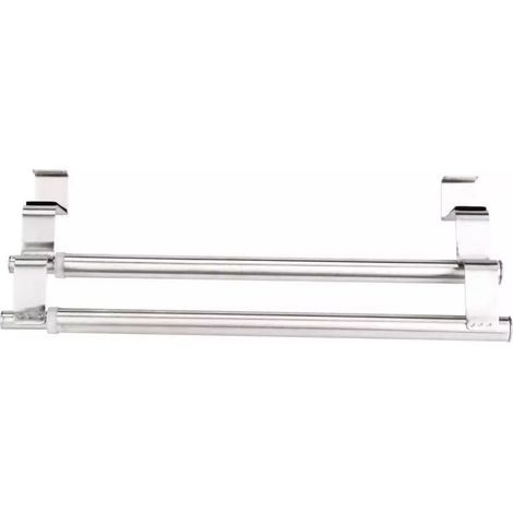 Toallero doble de acero inoxidable para puertas y armarios, soporte doble para toallas de fácil instalación, no requiere perforación - Ancho extensible (1/5)