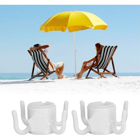 2-teiliger Strandschirmhaken aus Kunststoff, 4 Beine für Handtuch, Hut, Brille, Weiß, Durchmesser 25–32 mm (1/5)