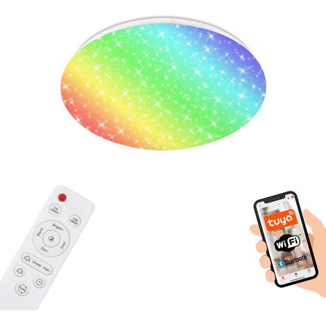 Plafonnier de salle de bain LED intelligent WiFi, changement de couleur RVB, contrôle de la température de couleur CCT, plafonnier avec décor étoilé, commande vocale, Ø33 cm (1/5)