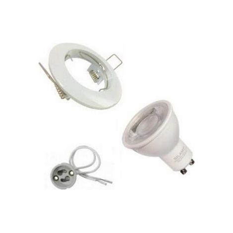 Kit Spot LED GU10 encastrable Rond BLANC avec une ampoule 8W - (1/3)