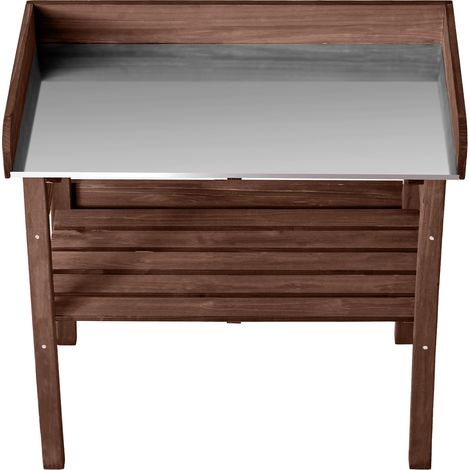 Mophorn Wooden Potting Bench Table, Outdoor Gardening Workstation with 78 x 38 cm Tabletop, Storage Shelves, Hooks, Planting Station for Patio, Backyard, Balcony, Brown (1/5)
