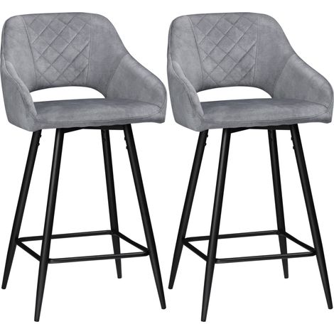 Bar Stools Set of 2, Velvet-Touch Fabric Counter Height Bar Chairs Grey