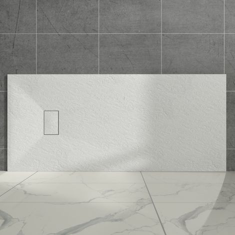 Aquariss White Rectangular Shower Tray Slate Effect SMC Slip-Resistant Shower Base for Enclosures 1700x800mm with Waste