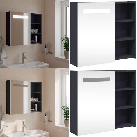 Armoire de salle de bain à miroir avec LED gris 60x13x52 cm - Meuble De Salle De Bain - Armoire De Salle De Bain - Meuble Lavabo - Armoire Miroir - Rangement Salle De Bain - Home & Living
