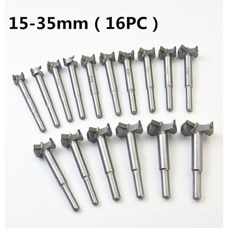 Fraise Carbure, L'installation de Portes Sphériques, Tiroirs, Mèches à Façonner Foret pour Faire Des Trous Propres à Fond Plat Dans Le Bois,Mèches Bois 16PCS (15MM - 35MM) (1/4)