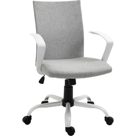 Sedia da Ufficio Ergonomica a Dondolo, Sedia da Studio Girevole, Poltrona Scrivania con Altezza Regolabile in Tessuto, 61x61x89-99 cm, Grigio Chiaro