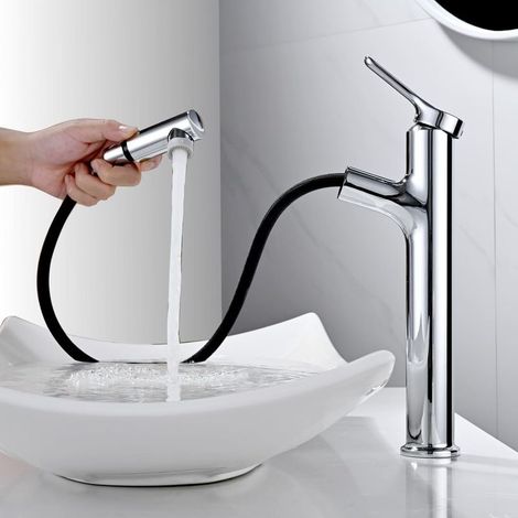Robinet de salle de bain haut avec douchette extractible 2 modes (1/5)