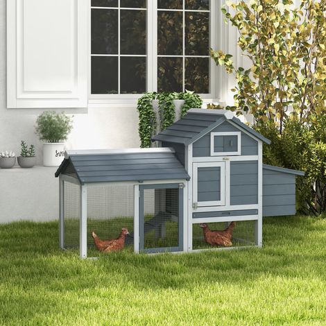 PawHut Petit poulailler cottage cage à poules sur pied dim. 150,5L x 54l x 87H cm multi-équipement bois massif de sapin (1/5)