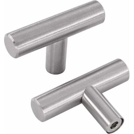 Maniglie per mobili a forma di T – Set di 10 maniglie in acciaio inox color argento con viti incluse (1/5)