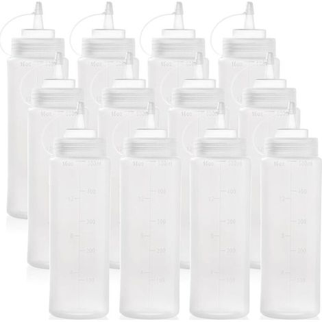12 Pièces 500ml Bouteilles de Condiment Squeeze Bouteilles vides en Plastique avec Bouchon tournant et Mesure pour Sauces Ketchup (1/5)