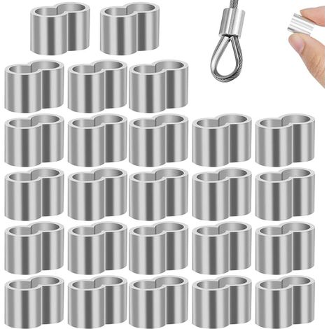 8mm Aluminum Crimping Sleeves with Box, Double Clamping for Elastic Rope, Steel Cable, Clothesline, Outdoor Fastening (1/5)