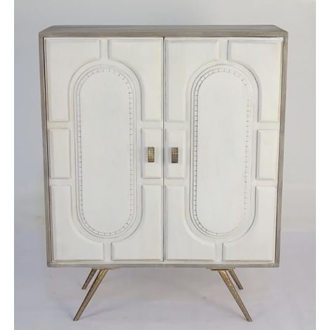 Buffet haut Meuble de rangement en bois de manguier coloris blanc et métal - Longueur 93 x Hauteur 114 x Profondeur 41 cm -PEGANE-