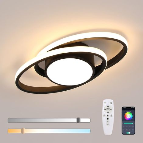 COMELY Dimmable LED Ceiling Light, 39W 4387LM Black LED Ceiling Light Fixture with Remote Control/APP, Round Modern Ceiling Living Room Lamp 3000K-6500K for Bedroom, Dining Room, Study, 38.5CM (1/5)