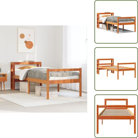 Letto alto - vidaXL Giroletto con Testiera Marrone Cera 75x190 cm Massello Pino - Letto con ripiani
