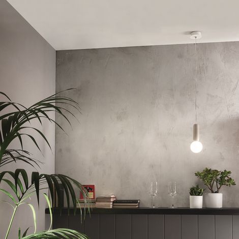 Lampada a sospensione ROCK in cemento Bianco e vetro soffiato D10 cm 1 Luce (1/2)