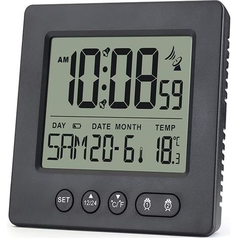 Réveil Numérique - Réglage Automatique Radio Et Température - Double Alarme Avec Snooze - Pour Chambre Et Bureau - Noir - 1 Pièce (1/5)