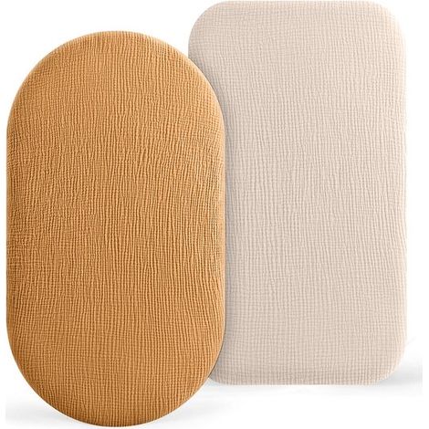 Lot de 2 draps-housses cododo pour lit bébé, 100 % mousseline de coton, pour poussette, lit parapluie et berceau, 5 abricots crémeux + curcuma, 82 x 41 cm (1/5)
