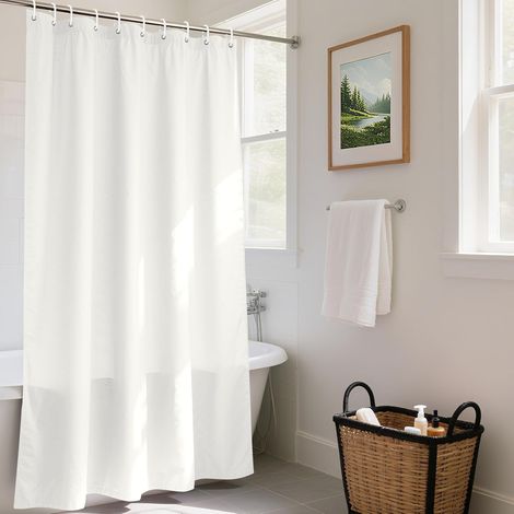 Rideau de Douche 240x200 cm, Lourd Rideau Douche Imperméable, Anti Moisissure, Tissu Polyester Poids Lavable Rideaux de Bain pour Salle de Bain avec 16 Anneaux, Blanc Chaud (1/5)