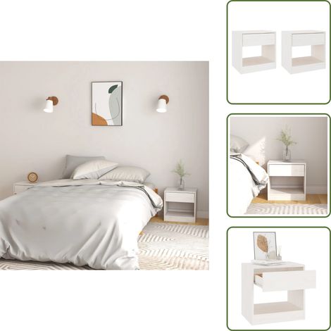 Nachttische 2 Stk. Weiß 40x31x40 cm Massivholz Kiefer - Massiver Holzkasten - Kiefernholzmöbel - Nachttisch Set - Wohnzimmer Dekoration - Beistelltisch (1/5)