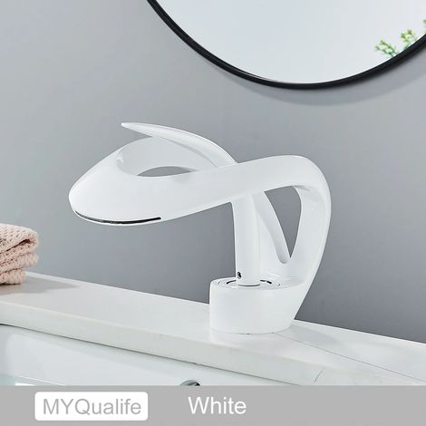 Mitigeur de salle de bain (blanc) pour eau chaude et froide à poser sur comptoir (1/2)