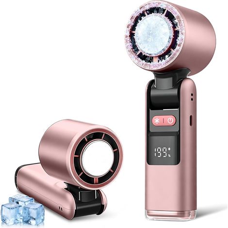 Mini Ventilateur Climatiseur Portable,Pliable Ventilateur Avec écran LED Fonction de refroidissement,1-199 vitesses de Vent 4000mAh(Rose) (1/5)