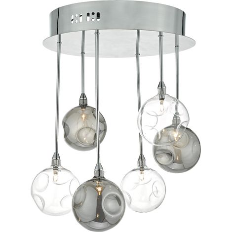 DAR QUINN - Plafonnier semi-affleurant Cluster Chrome poli avec verre fumé et transparent, 6x G4 (1/5)