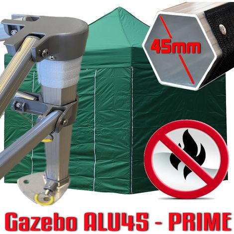Gazebo 3x3 m verde certificato IGNIFUGO pieghevole alluminio piantone esagonale 45mm portatile estendibile richiudibile estensibile acciaio con laterali per fiere eventi stand chiosco tenda tendone me (1/5)