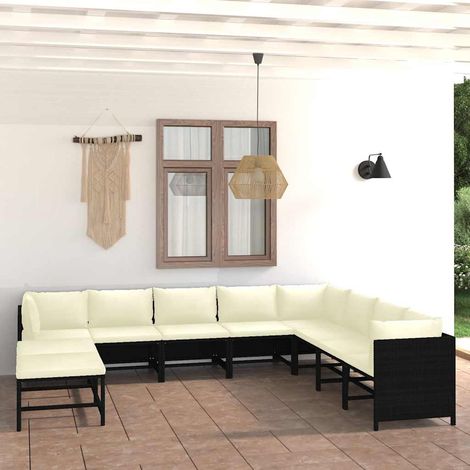 vidaXL 9 Piece Garden Lounge Set with Cushions Poly Rattan Black (313515+313517)