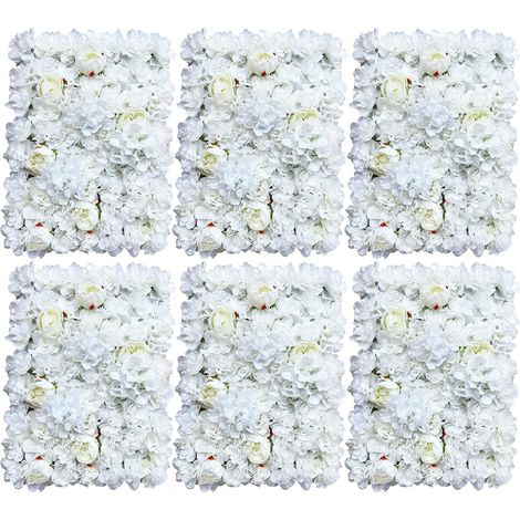 6X Künstliche Blumenwand, DIY Hochzeit Straße Hintergrund Dekor, für Home Hochzeit Bühne, Hochzeitsfeier, Empfang, Garten-hochzeitszeremonie, Abschlussfeier-Dekoration, 40 x 60cm (Weiß)