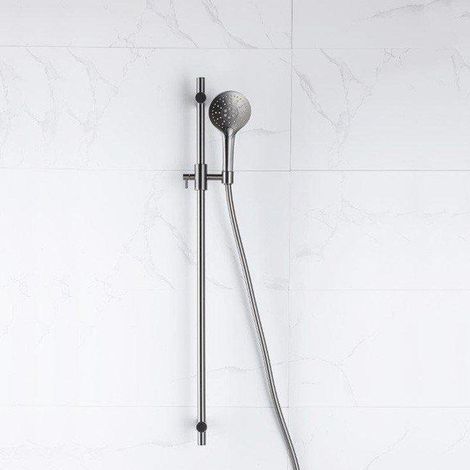 FugaFlow Eccelente Ensemble barre de glissement avec douchette ronde, flexible de douche lisse Gunmetal PVD brossé