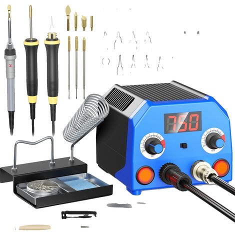 Kit de pirograbado, diseño de doble puerto, control de temperatura ajustable, azul. (1/2)