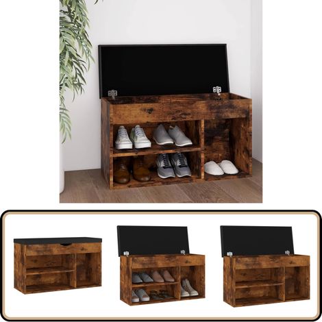 Schuhbank mit Kissen Räuchereiche 80x30x47 cm Holzwerkstoff - Schuhbank - Holzbank - Garderobe - Schrank - Schuhorganizer (1/5)