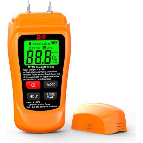 RDINSCOS MT18 Pin Moisture Meter – Moisture Tester for Wood, Boards and Firewood, Hold Display and Audible Alarm (1/5)