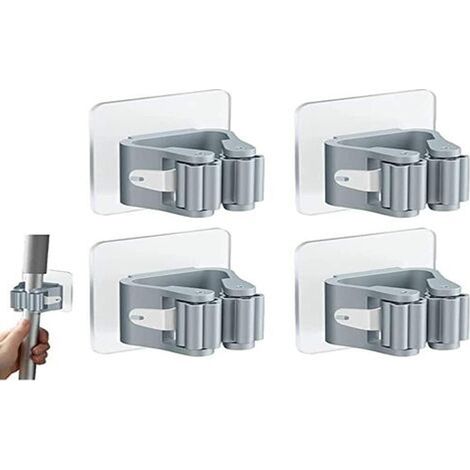 4 Pièces Porte-Balai Mural Auto-adhésif Porte Vadrouille Accroche Balai Mural sans Perçage Pince à Balai Supports de Balai de Vadrouille Gris Accroche Balai pour Porte Salle de Bain，