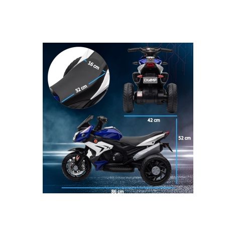 Moto électrique enfant bleu et blanc en plastique et métal à 3 km/h, rechargeable avec lumières et sons, pour jardin, cour et parc (1/5)